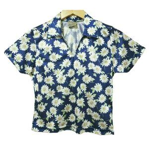 S/M Vtg 90s Y2K Daisy AOP Gen X Soft Club Festival Cyber Rave Boxy Boho Shirt